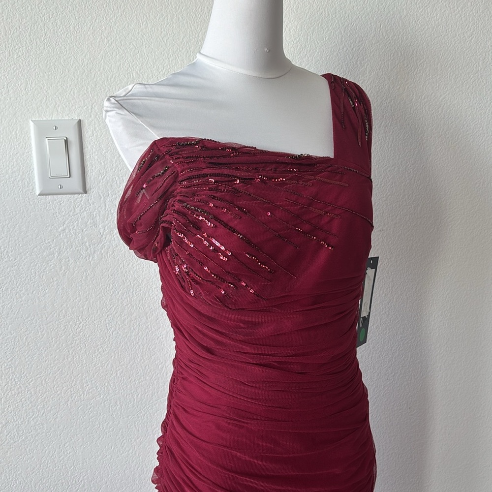 JS Collections Red Asymmetrical Ruched Maxi Dress - Picture 3 of 8